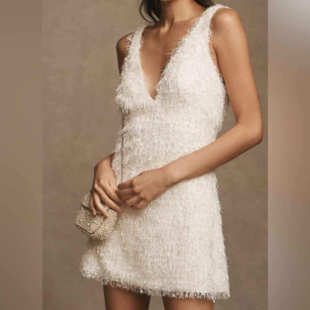 NWT Tadashi Shoji Gia shag sleeveless v-neck mini dress
